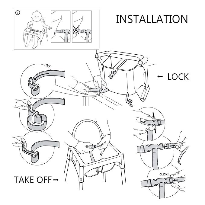 ZARPMA High Chair Straps, 3 Point Harness Straps Belt for Child Kid Chair Strap for IKEA Antilop High Chair (Grey)