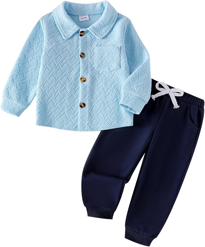 Toddler Boy Clothes Baby Outfits Fall Winter Long Sleeve Button Down Sweatshirt + Casual Pants 2pcs 18 Months - 5T