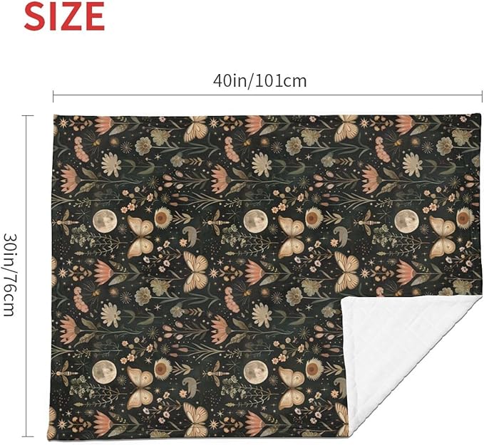 Baby Blanket Vintage Butterfly Moon Flower for Boy Girl Newborn 30x40 Inch Toddler Infant Nursery Throw Blankets Double Layer Comfy Soft Plush Stroller Crib Quilt