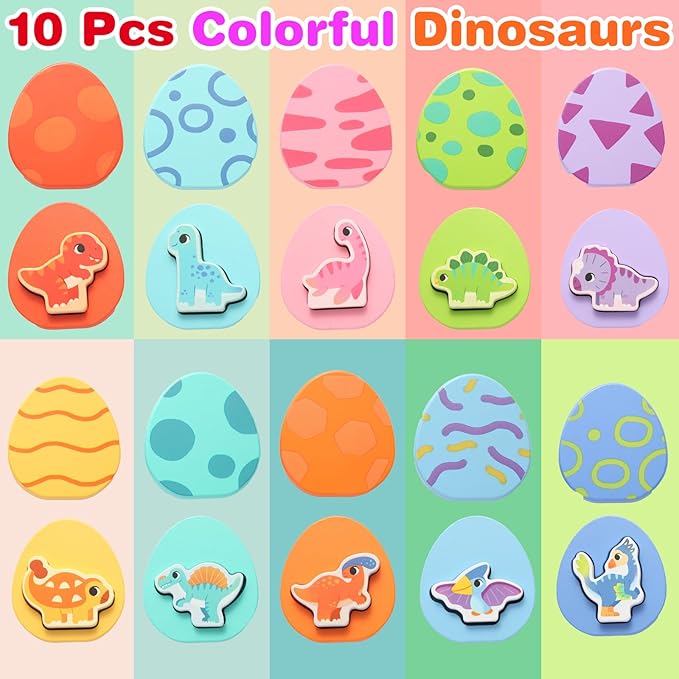 10 Pcs Wooden Puzzles for Toddlers 1-3 Year Old, 8 Pcs Colored Dinosaur and Egg Pairing Toys, Montessori Toys for Preschool Education for Toddlers