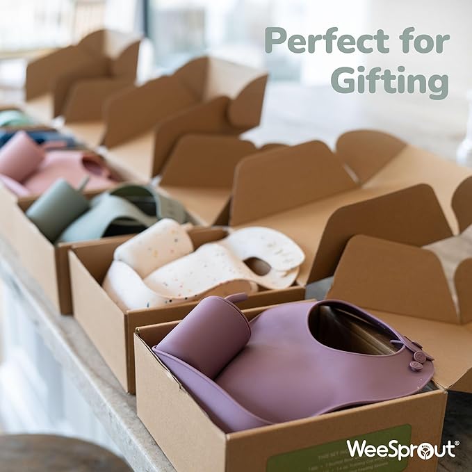 WeeSprout Baby Led Weaning Bundle, Silicone Suction Bowl, Spoons, Bib & Cup, Develops Self Feeding Skills, Dishwasher Safe (Green)