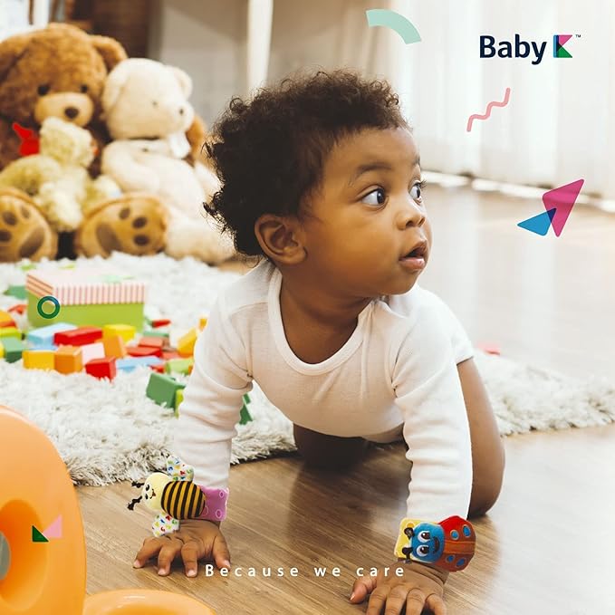 BABY K Baby Rattle Socks for Girls & Boys (Set B) - Baby Toys 6-12 Months - Baby Wrist Rattles and Foot Rattles - Baby Toys for Newborns As Gift - Easy to Wear Baby Rattle Toys