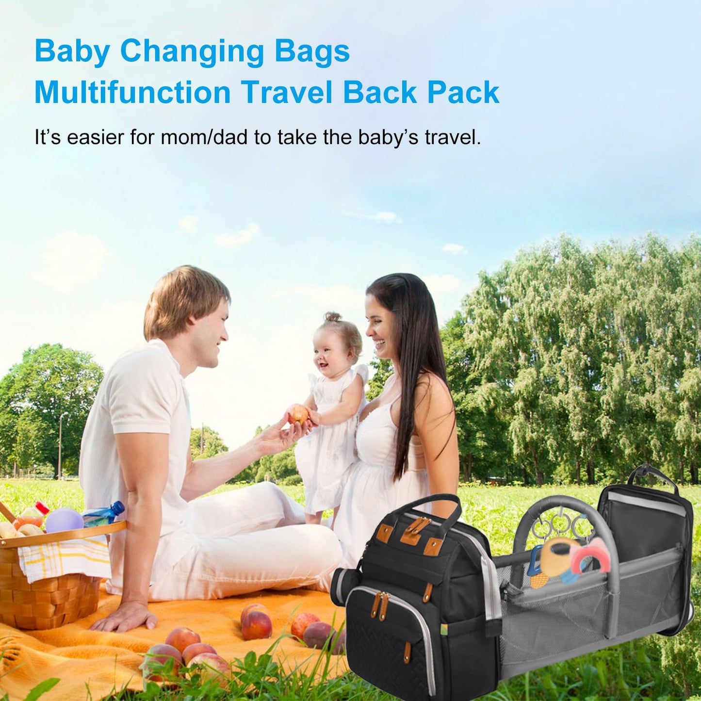 Jeryswet Baby Diaper Bags with Changing Station, Waterproof Large Capacity Diaper Bag Backpack for Moms Dads with USB Charging Port and Stroller Straps, Baby Shower Gifts, Pink-Grey