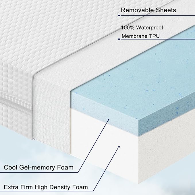 Lisara Mini Crib Mattress, 38" x 24" x 3" Dual Sided Gel Memory Foam Mattress with Waterproof, Removable and Breathable Ice Silk Cover