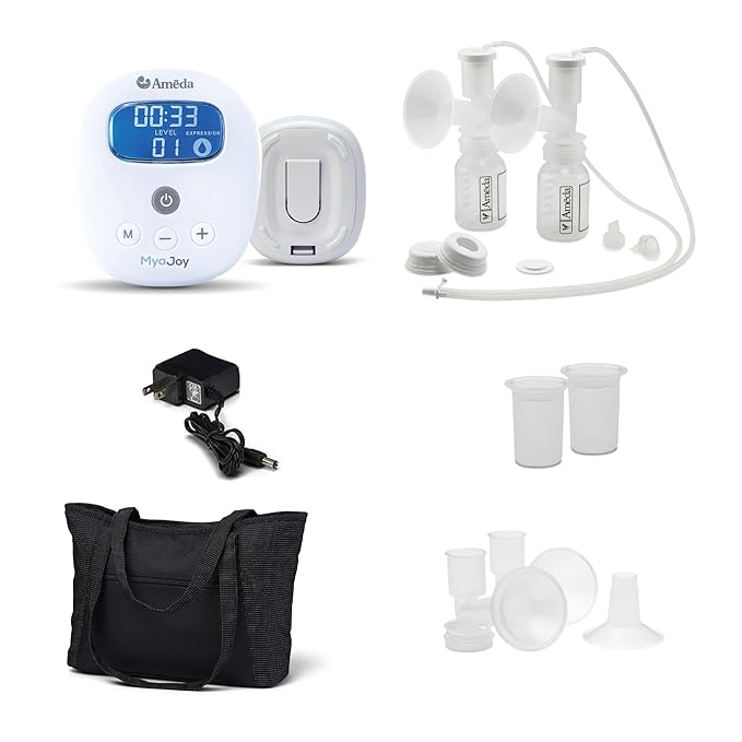 Ameda MYA Joy Double Electric Breast Pump & Accessories + Breast Pump Bag | Portable Breast Pump Hands Free | Hospital Grade Breast Pump | HygieniKit & Ameda Pump Parts | Hands Free Breast Pump