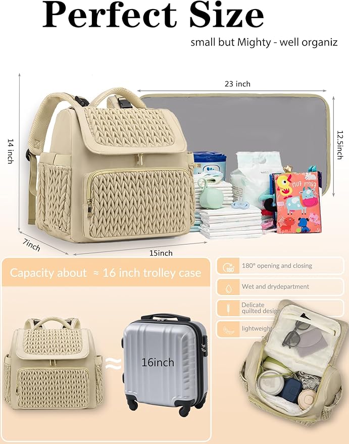 Diaper Bag Backpack, Baby Bag with Changing Pad, Travel Waterproof Diaper Bag Tote, Newborn Essentials Must Haves, Luxury baby shower gifts for boys & Girls, Brown Taupe