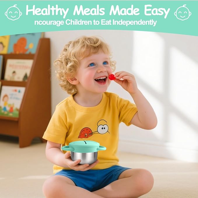 Mity rain 1 Pack Stainless Steel Snack Containers for Toddlers with Spill-Proof Silicone Lids & Handles - 3-in-1 Baby Snack Cups, No-Spill Toddler Snack Box, Perfect for On-the-Go Healthy Eating