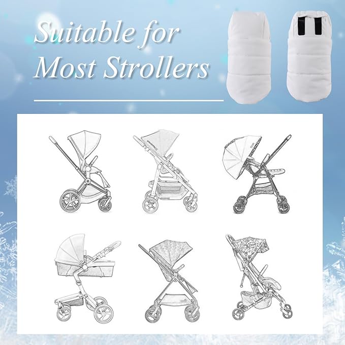 Zsedrut Stroller Gloves Universal Winter Anti-Freeze Stroller Mittens Water Repellent Hand Warmer Muff Fleece Lined,Winter Stroller Accessories (White)