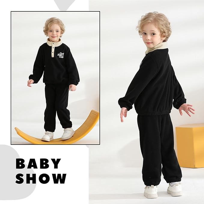 YOUNGER TREE Toddler Boy Girl Clothes Fleece Fall Winter Outfit Baby Long Sleeve Button Sweatshirt and Pants Sweatsuits Set