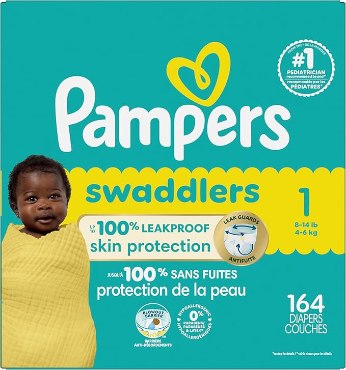 Pampers Baby Diapers - Swaddlers - Size 1, 164 Count, Ultra Absorbent Disposable Infant Diaper