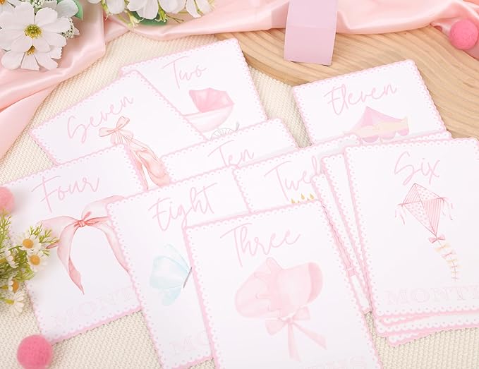 WAUAO Gingham Milestone Monthly Cards - My First Milestone Cards, Baby Shower Photo Props,Baby Milestone Monthly Memories,Boys/Girls Photo Props (pink)