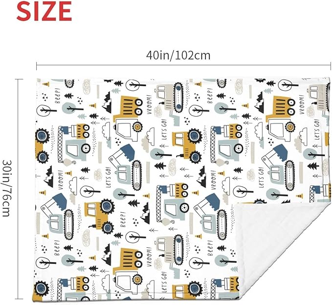 Baby Blanket Truck for Boy Girl Childish Excavator Newborn 30x40 Inch Toddler Infant Nursery Throw Blankets Double Layer Comfy Soft Plush Stroller Crib Quilt