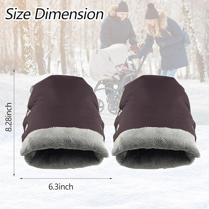 Baby Stroller Gloves, Extra Thick Stroller Hand Muff Winter Waterproof Stroller Mittens Universal Anti-Freeze Gloves for Parents Caregivers Carriage (Coffee)