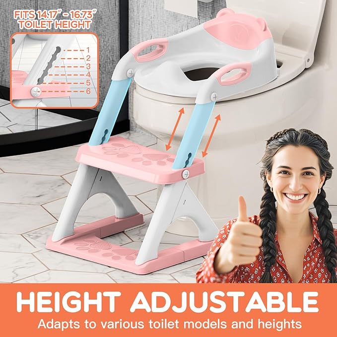 Potty Training Seat, SKYROKU Upgrade Toddler Toilet Seat for Kids Boys Girls, 2 in 1 Potty Training Toilet, Splash Guard Anti-Slip Pad Step Stool,New Sector-Shape Stabilized Base and heavier (Pink)