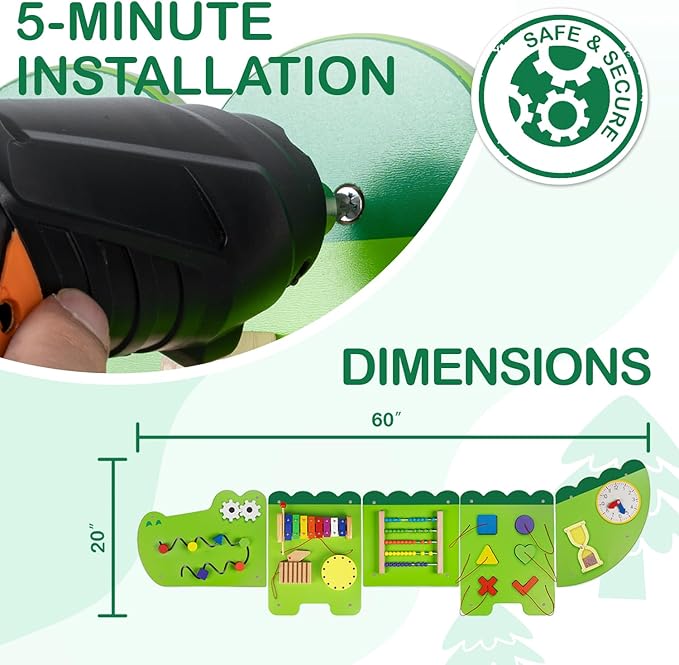 Monläurd® Crocodile Montessori Busy Board, Sensory Board,Educational Toys, Activity Cube, Wall Toys, Daycare Furniture, Playroom Furniture, Boys and Girls 6 M+