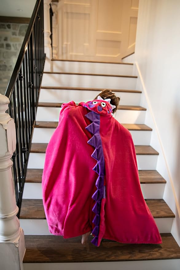 Lazy One Wearable Hooded Blanket for Kids, Animal Hooded Blanket (Pink Dinosaur)