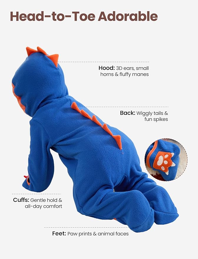 PATPAT Fleece Hooded Footed Romper Clothes, Soft Warm Footie Covers, Car Seat Friendly, Easy Zip, Cute Boy Girl