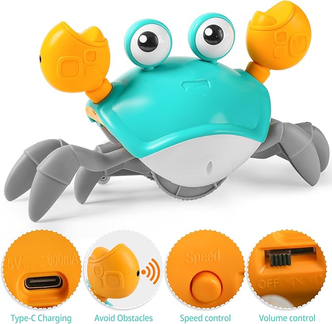 Hirger Crawling Crab Baby Toy Infant: Tummy Time Toys for Babies 3 6 9 12 18 24 36 Months, Walking Dancing Sensing Crab for Toddler 1 2 3 4 Year Old, 1st Music Birthday Gifts for Boys Girls