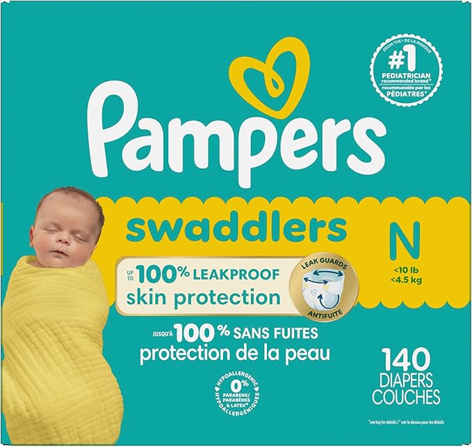 Pampers Baby Diapers - Swaddlers - Size 0, 140 Count, Ultra Absorbent Disposable Newborn Diaper
