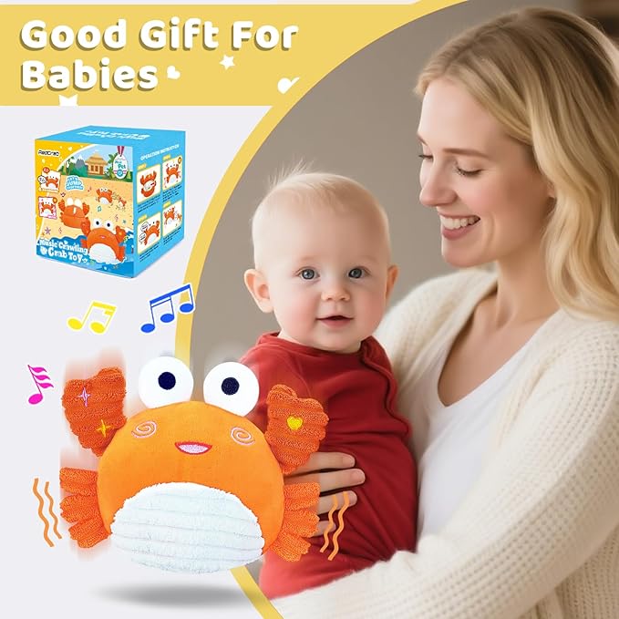 RedCrab Crawling Crab Baby Toy for 12-18 Months with 120+ Songs & Recording Feature,Musical Dancing Walking Bouncing Tummy Time Crab Toy for Infant 6-18 Months,Sensory Toys for Newborn Gifts