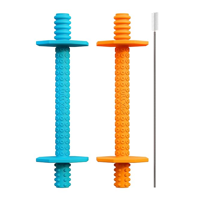 Silicone Baby Teethers 0-6 Months, Textured Baby Teething Toys 3-6 Months, Toddler Molar Teething Relief Sticks, Freezable Chew Straws for Babies 6-12 Month Girl Boy Infant (Blue/Orange)