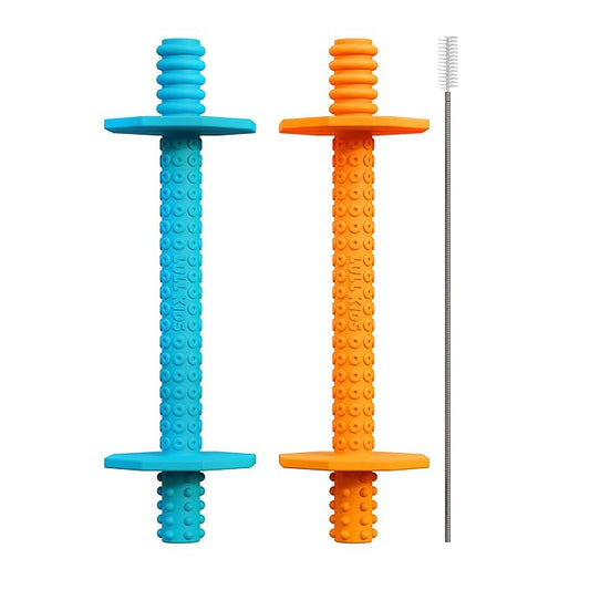 Silicone Baby Teethers 0-6 Months, Textured Baby Teething Toys 3-6 Months, Toddler Molar Teething Relief Sticks, Freezable Chew Straws for Babies 6-12 Month Girl Boy Infant (Blue/Orange)