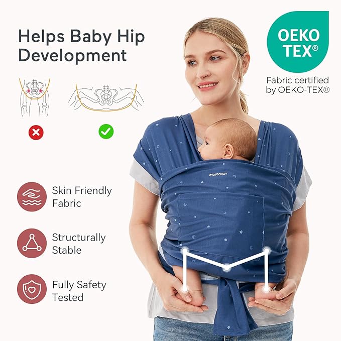 Momcozy Baby Wrap Carrier, Ergonomic Infant Slings for Newborn to Toddler 8-35 lbs, Adjustable Baby Wrap for Adult Fits Sizes XXS-XXL, Easy to Wear Baby Carriers, Starry Sky