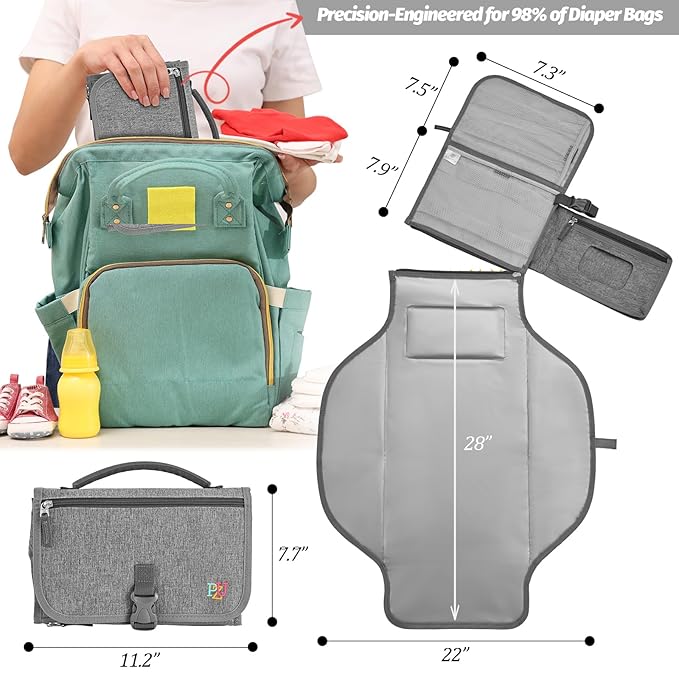 PZU Portable Diaper Changing Pad - Changing Pad Portable with Wipes Pocket, Waterproof Diaper Changing Mat, Portable Changing Pad for Baby, Newborn Gift(Grey)
