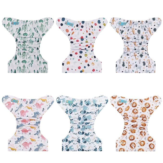 ALVABABY 6 Pack Cloth Diaper with 12 Inserts One Size Adjustable Washable Reusable Diaper Cover for Baby Girls Boys 6DM62-AU