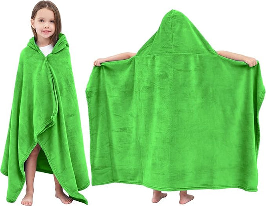 Hiturbo Kids Fleece Hooded Bath Towel: Soft Plush Pool Beach Towel Blanket - 50"x30" Toddler Towels Wrap for Boys Girls 3-12 Years (Green)