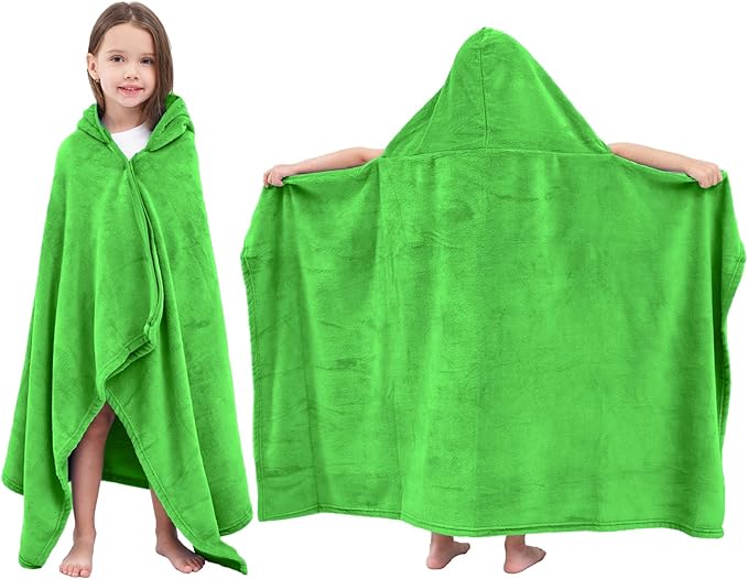 Hiturbo Kids Fleece Hooded Bath Towel: Soft Plush Pool Beach Towel Blanket - 50"x30" Toddler Towels Wrap for Boys Girls 3-12 Years (Green)