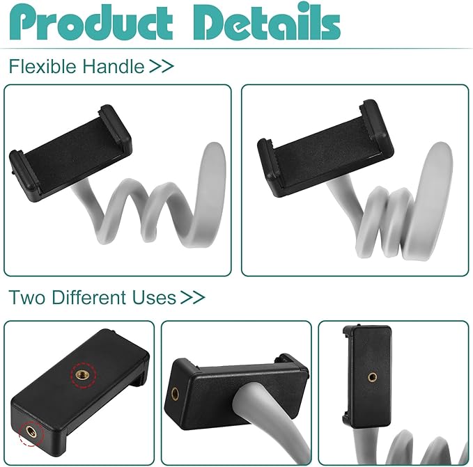 Amylove 2 Pcs Stroller Phone Holder Portable Cell Phone Holder Stand Universal Stroller Accessories for Parent Baby Toddler Cellphone Clamp with Non Slip Silicone Arm Grip(Grey, White,Novel)