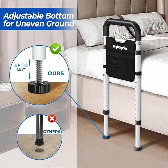 Bed Rails for Elderly Adults Safety 2026 Upgrade - ASTM Certified, 350 LBS Capacity, Tool-Free Assembly, Non-Slip Ergonomic Handle with Storage Pocket, Safe Bed Rails for Seniors