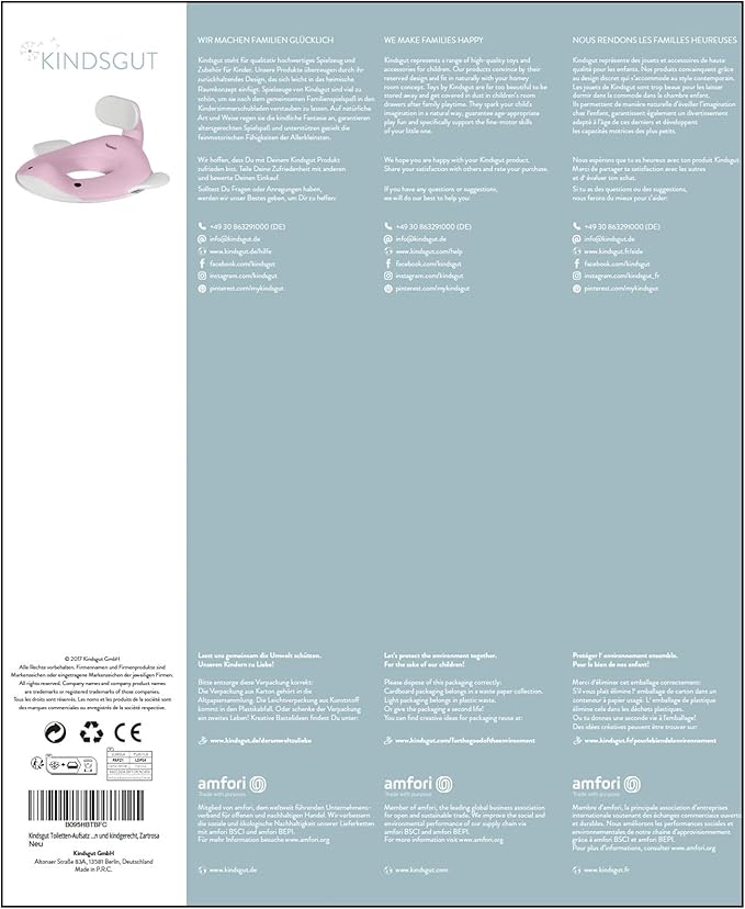 Kindsgut Potty Training Seat in whale design, designed in Germany, suitable for all toilet shapes non-slip toilet seat, Delicate Pink