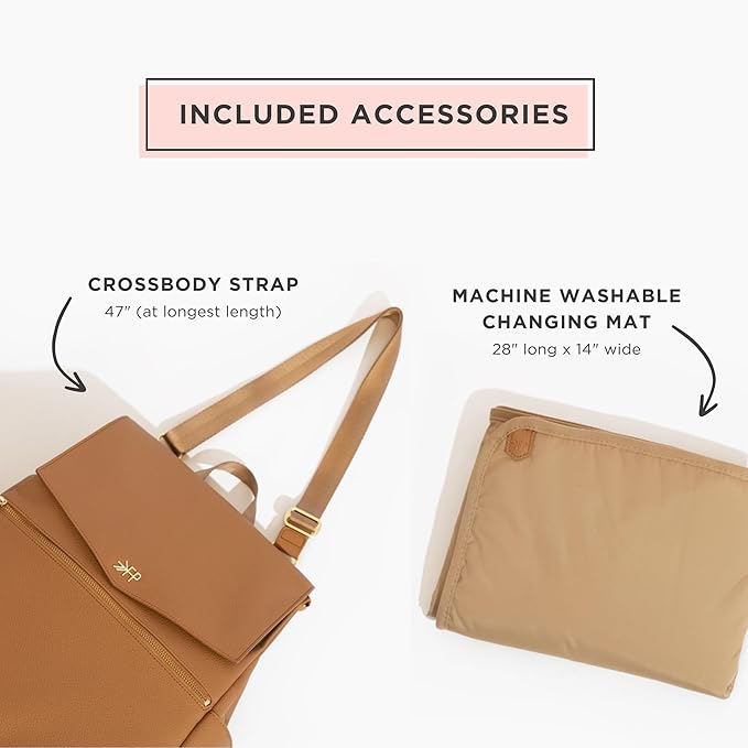 Freshly Picked Classic II Diaper Bag Backpack, Wipeable Vegan Leather With Changing Pad, Convertible (Toffee V2)