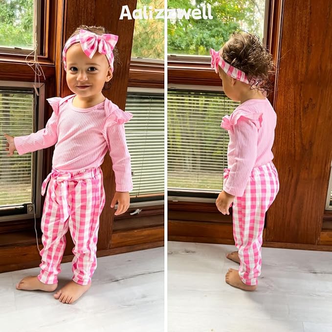 Aalizzwell Preemie Newborn Infant Baby Girls Clothes Ribbed Romper Bodysuit Pants Set Fall Winter Outfits