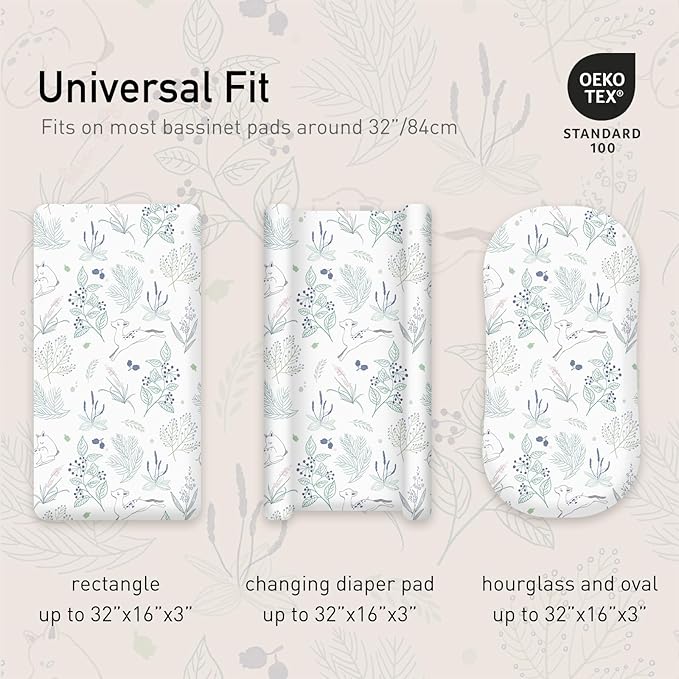 Gllquen Baby Bassinet Sheets 4 Pack, Breathable Cozy Fitted Mattress Sheet, Elastic Travel Crib Fashionable Pattern, Standard Cradle Safe Sheets for Baby Boys Girls 32"x16"(Forest Deer)