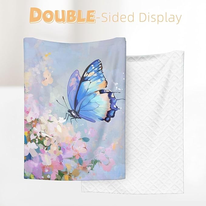 Baby Blanket Butterfly Flower Oil Painting for Boy Girl Newborn 30x40 Inch Toddler Infant Nursery Throw Blankets Double Layer Comfy Soft Plush Stroller Crib Quilt