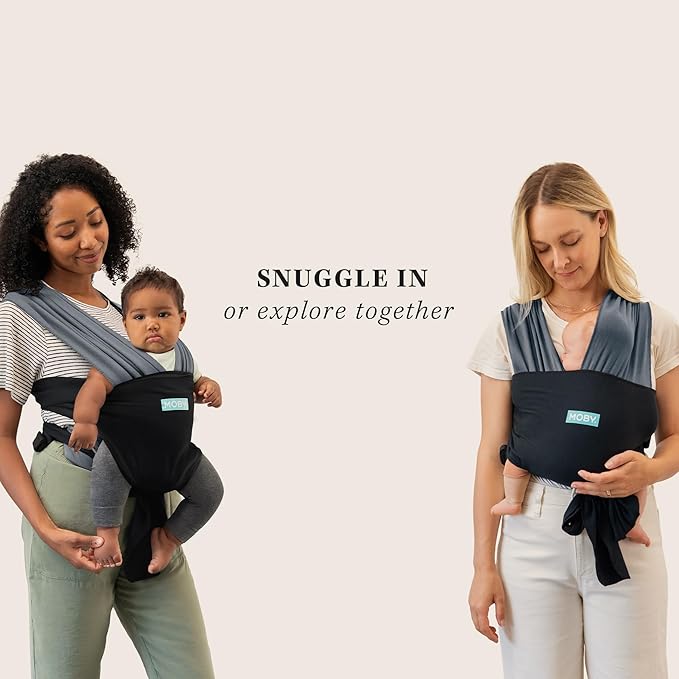 Moby Baby Wrap Carrier Easy-Wrap for Newborns to Toddlers (8-33lbs), Infant Sling Carrier, Lightweight & Hands Free Design for Mom and Dad, Adjustable for All Body Types (Charcoal/Black)