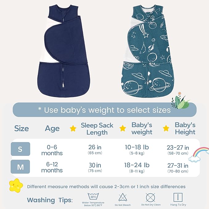 ZIGJOY Sleep Sack Swaddle 1.0 Tog Baby Wearable Blanket 100% Cotton Baby Swaddle Blanket for Newborns 6-12 Months Space&Blue