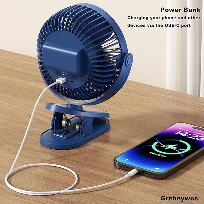 Clip on Fan, 6.5-in Battery Operated Portable Fan, Ultra Quiet Personal Desk Fan with Strong Clamp for Golf Cart,Office Desk, Treadmill, Camping, Bedroom