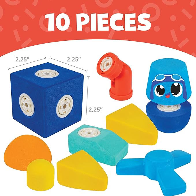 Blockaroo Magnetic Foam Building Blocks - 10-Piece Airplane, Bath Toys for Toddlers, Preschool Toys, Bathtub Toys, Sensory Toys, Blocks for Toddlers 3-5, Engineering Toys for Kids 3-5, Bath Blocks