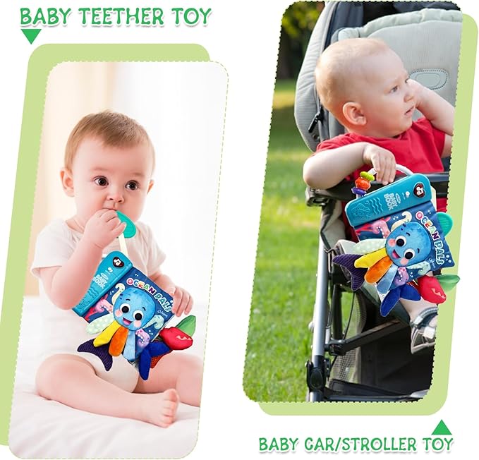 Baby Books Toys, Ocean Pals Touch and Feel Music Cloth Book for Infant Baby 6-12-18 Months, Early Learning Education Shower Easter Gifts for Boys Girls (Ocean Pals)