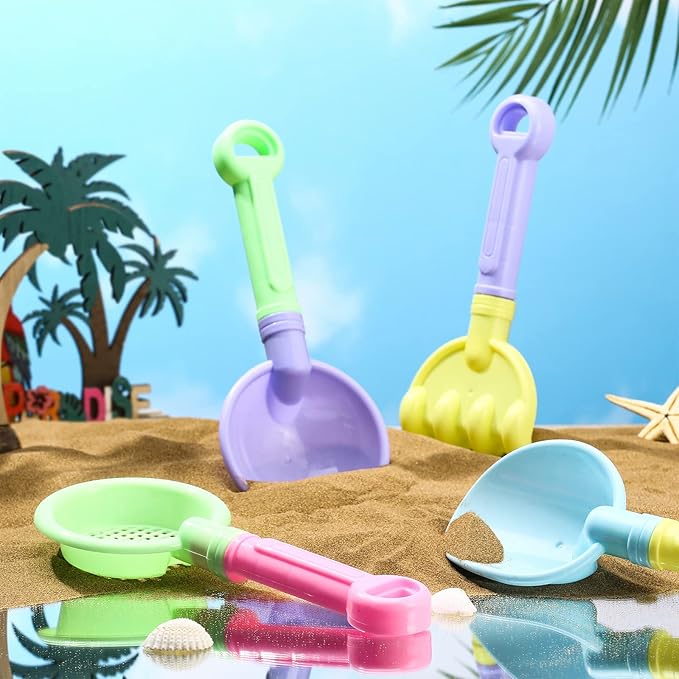 Skylety 8 Pieces Kids Beach Sand Shovels Colorful Plastic Rake Sand Sifter Toy Shovel for Teens Garden Summer Beach Toys(Cute Style)