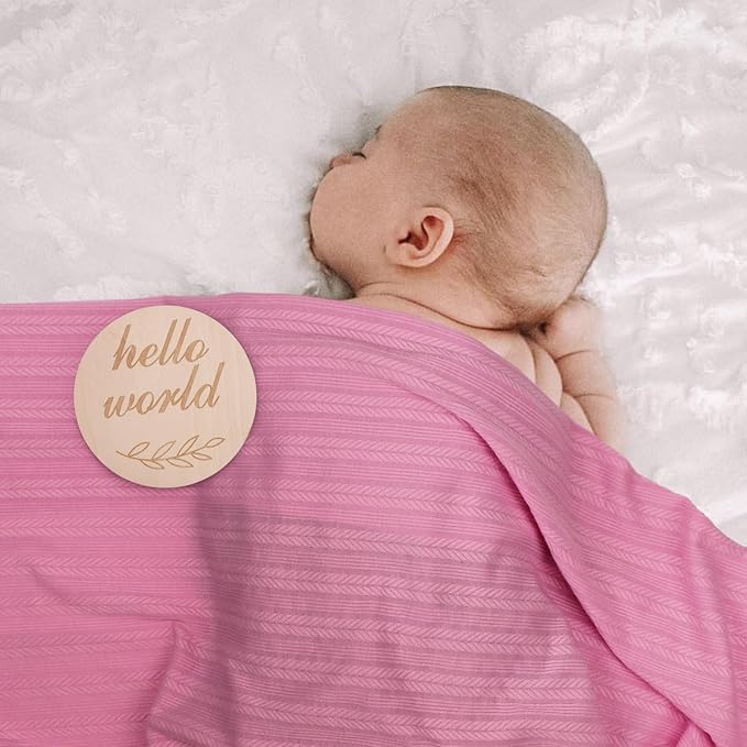 Newborn Receiving Blanket with Bow Hat Headband Wooden Card Set Wheat-Pattern Newborns Toddler Baby Boy Girl Nursery Swaddle Wrap