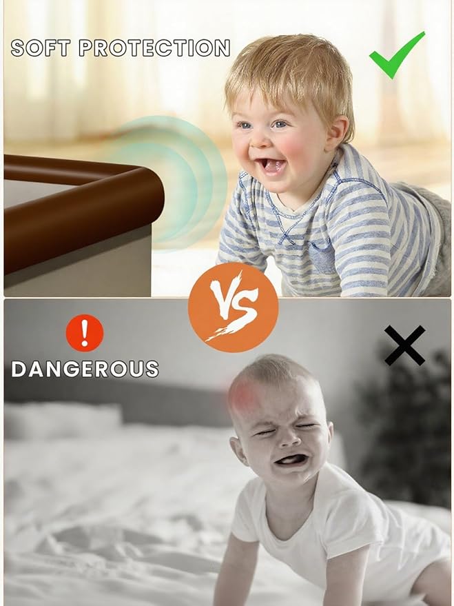 Baby Proof Edge Corner Protector, 6.56FT 0.47''Th L-Shape Furniture Corner & Edge Safety Bumpers with 6 Corners, Pre-Taped, Soft NBR Rubber Foam Desk Edge Cushion Wall Corner Protector(Coffee)