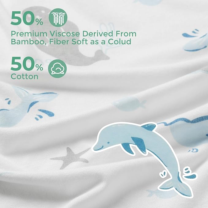 Momcozy Baby Towel with Hooded-Original Design Baby Towel Set -Soft & Absorbent- Shower Gifts or Bath Essential for Infant, Newborn, Toddler, Marine Sea Whale Seal Waves Magic