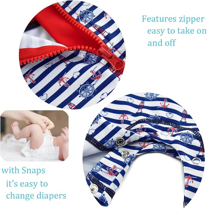 UMELOK Baby Boys UPF 50+ Sun Protection One Piece Rashguard Swimsuit with Snap Bottom