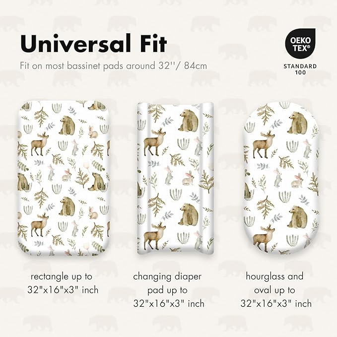 Gllquen Baby Bassinet Sheets 4 Pack, Breathable Cozy Fitted Mattress Sheet, Elastic Travel Crib Fashionable Floral Pattern, Standard Cradle Safe Sheets for Baby Boys Girls 32"x16" (Bear)