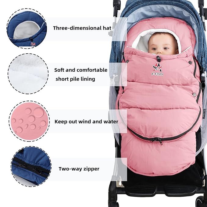 F-Y-YIYI Bunting Bag for Stroller Sleeping Bags Thickened Warm Stroller Blanket Toddler Removable Newborn Baby footmuff Winter Baby Travel Essential